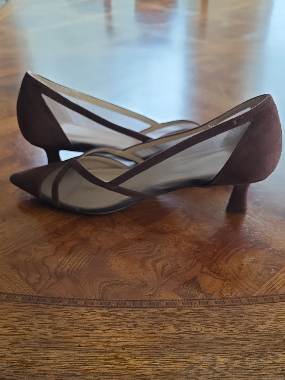 ADRIENNE VITTADINI Slew Women's Faux Suede Mesh Kitten Heels Pumps Brown 11M NEW - Picture 6 of 9